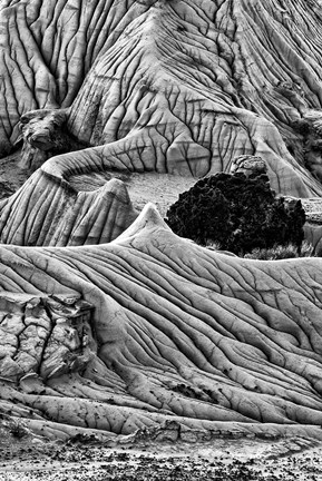 Framed Unusual Erosion Formations In Makoshika State Park (BW) Print