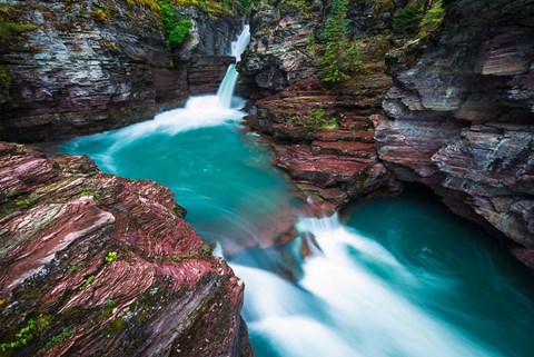 Framed St Mary Falls, Glacier National Park, Montana Print
