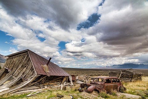 Framed Collapsed Building And Rusted Vintage Car, Nevada Print