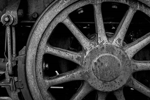 Framed Rusted Train Wheel, Nevada (BW) Print