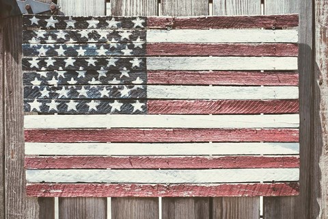 Framed Worn Wooden American Flag, Fire Island, New York Print