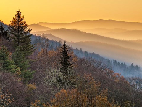 Framed Sunrise From The Oconaluftee Valley Overlook, North Carolina Print