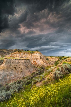Framed Thunderstorm Approach On The Dakota Prairie Print