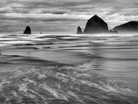 Framed Cannon Beach, Oregon (BW) Print