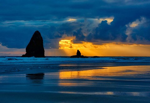 Framed Sunset On Needles Seastack Of Cannon Beach, Oregon Print