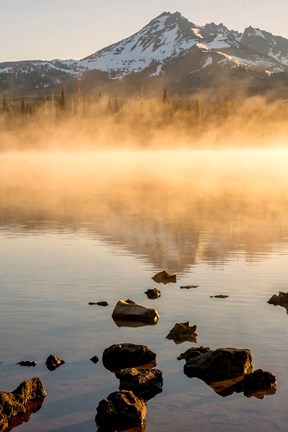 Framed Misty Sparks Lake With Mt Bachelor, Oregon Print