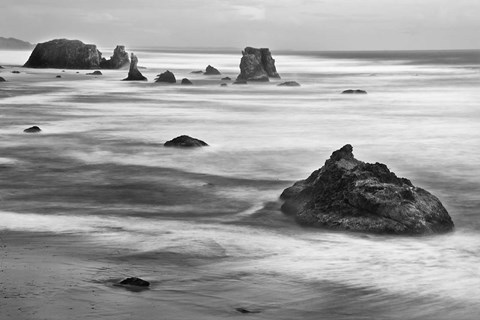 Framed Bandon Beach, Oregon (BW) Print