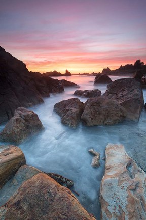 Framed Soft Sunset And Incoming Tide At Harris Beach State Park, Oregon Print