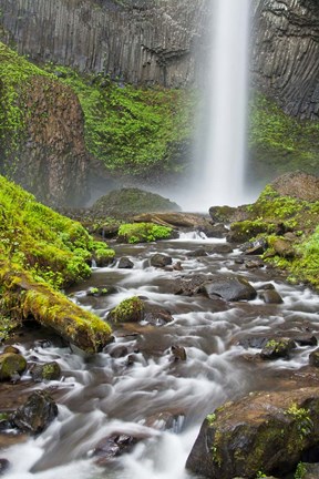Framed Latourell Falls And Creek, Columbia Gorge, Oregon Print