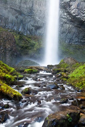 Framed Latourell Falls And Creek, Columbia Gorge, Oregon Print