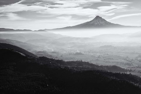 Framed Smoke In The Hood River Valley, Oregon (BW) Print