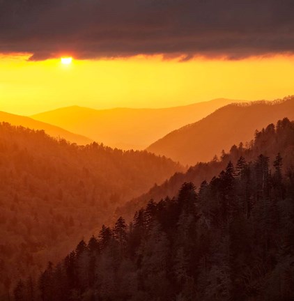 Framed Sunset Light Fills Valley Of The Great Smoky Mountains Print