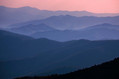 Framed Great Smoky Mountains National Park  Ridges At Sunset Print