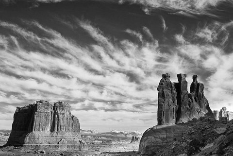 Framed Three Gossips, Arches National Park, Utah (BW) Print