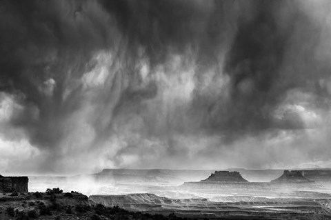 Framed Rainstorm From A Canyon Overlook, Utah (BW) Print