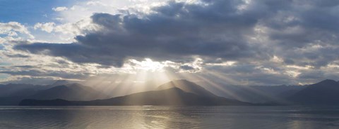 Framed Panoramic Composite Of God Rays Over The Hood Canal Print