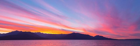 Framed Sunset Panoramic Over The Olympic Mountains And Hood Canal Print