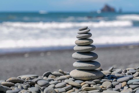 Framed Stacked Beach Rocks, Washington State Print