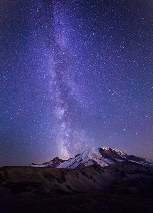 Framed Stars And The Milky Way Above Mt Rainier And Burroughs Mountain Print