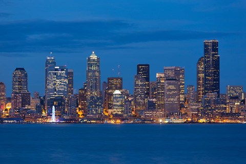Framed Seattle Skyline View Over Elliott Bay Print