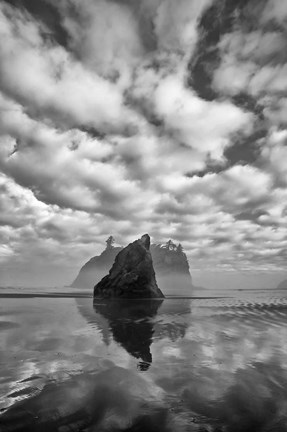 Framed Reflections At Low Tide On Ruby Beach (BW) Print