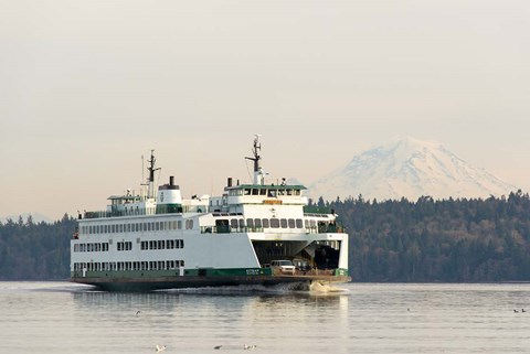 Framed Seattle-Bremerton Ferry Passes In Front Of Mt Rainier Print