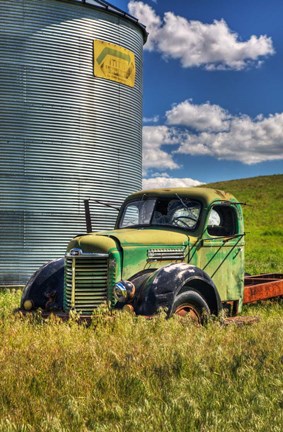 Framed Silo With Old Field Truck Print