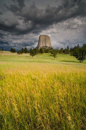 Framed Approaching Thunderstorm At The Devil&#39;s Tower National Monument Print