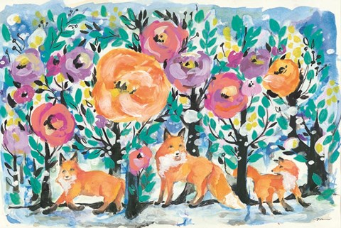 Framed Foxes and Flowers Print