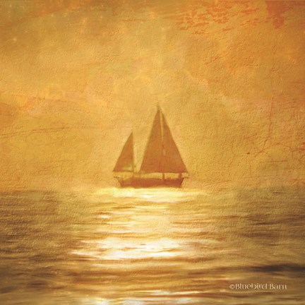 Framed Solo Gold Sunset Sailboat Print