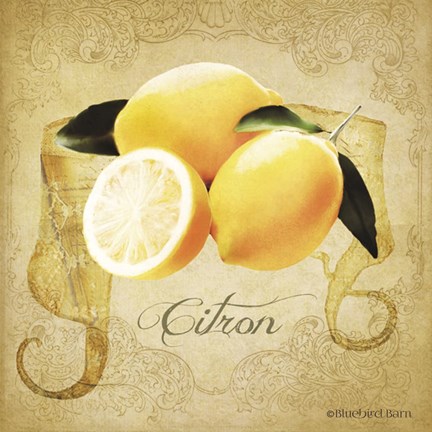 Framed Vintage Lemons Citron Print