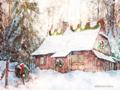 Framed Snowy Christmas Cabin Print