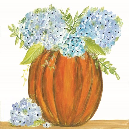 Framed Pumpkin Full of Hydrangeas Print