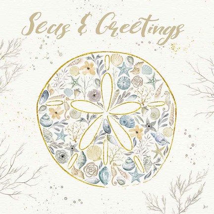 Framed Seaside Blossoms IV Blue Greetings Print