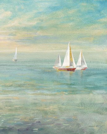 Framed Sunrise Sailboats II Nautical Print