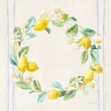 Framed Floursack Lemons V Navy Print