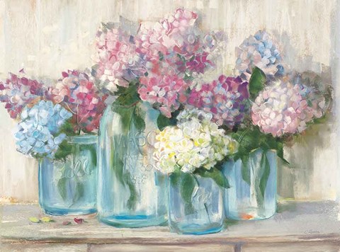 Framed Hydrangeas in Glass Jar Pastel Crop Print