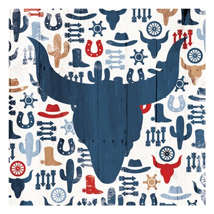 Framed Bull Head Pattern Print