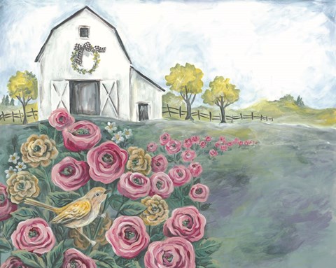 Framed Pink Flower Field Print