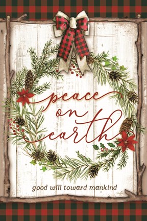 Framed Peace on Earth Buffalo Plaid Print