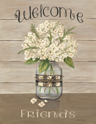 Framed Welcome Friends Mason Jar Print