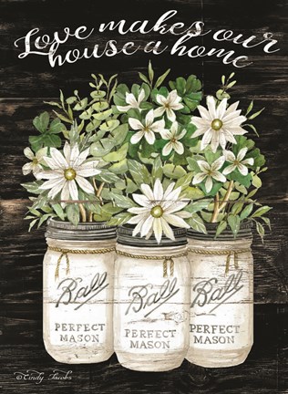 Framed White Jars - Love Makes Our House a Home Print