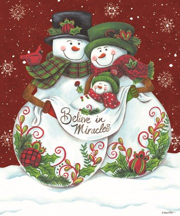 Framed Snowman Parents with Baby Print