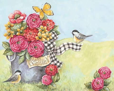 Framed Bless This House Flowers Print