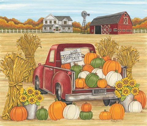 Framed Pumpkins for Sale Red Truck Farm Print