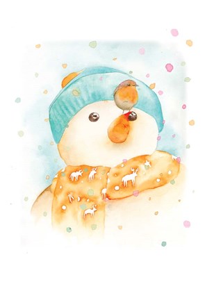 Framed Snowman and Robin Print