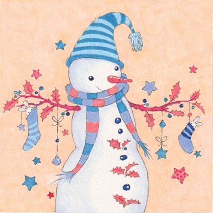 Framed Snowman and Stockings Print