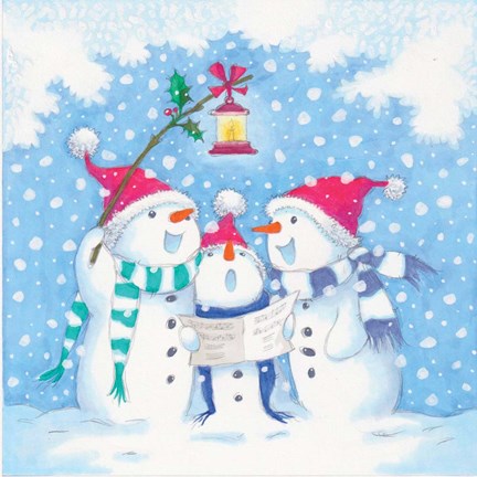 Framed Snowman Carolers Print