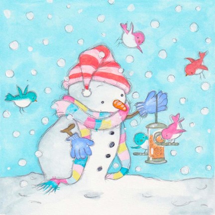 Framed Snowman Bird Feeder Print