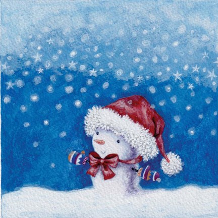 Framed Snowman in a Santa Hat Print
